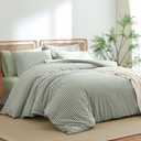 Nayoroom Gingham Duvet Cover Full Size 100% Washed Cotton Green Plaid Checkered Comforter Cover 3 Pcs Soft Breathable Grid Farmhouse Dorm Bedding Set for All Seasons