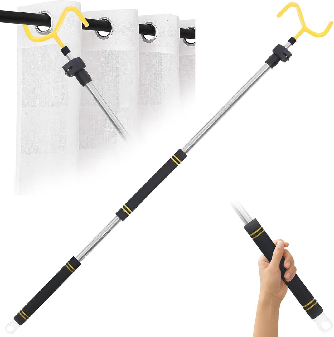 Curtain Pull Wand, 3-7.7 Feet Drapery Pull Rod for Curtains Adjustable Telescopic Extra Long Stainless Steel Material with Sponge Handle Silver