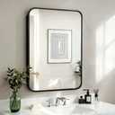 Bathroom Medicine Cabinet with Black Metal Framed Mirror, Recessed or Wall Mount Bathroom Vanity with Wood Storage Shelves 17.5x26 inch