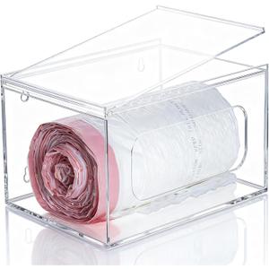 SEANADO Extra Large Trash Bag Dispenser Roll Holder with Lid - Wall Mount Acrylic Garbage Bag Stackable Storage Box for Kitchen Laundry Room Cabinet Organization