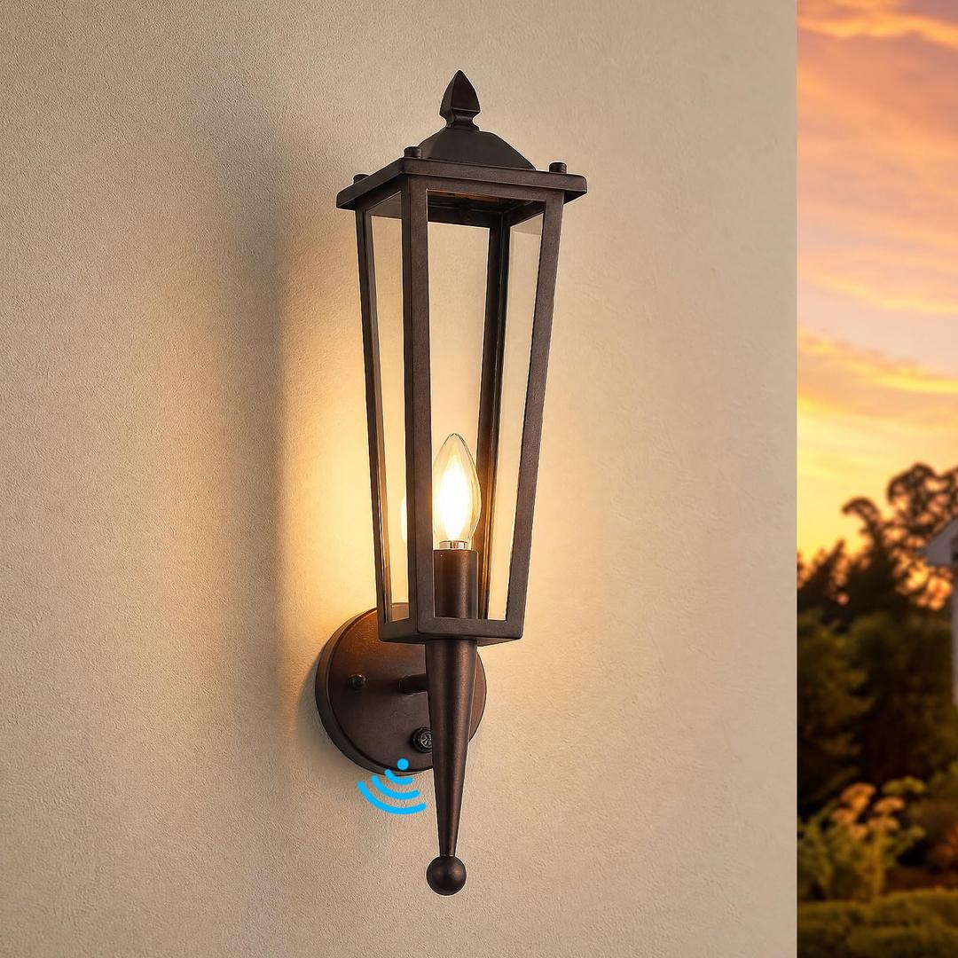 Osimir Oil Rubbed Bronze Dusk to Dawn Outdoor Wall Lights 2 Pack, 20" Large Front Porch Light Waterproof Exterior Mount Sconce Lighting with Glass for Garage House, Hardwire, E12, OS-OD2615OB-WM-2PK