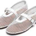 Women's Mesh Ballet Flats Buckle Strap Comfortable Ballerina Shoes Ladies Clear Fishnet Wide Width Flats for Women Slip-on Casual Dress Mary Jane Flats Fall 2025