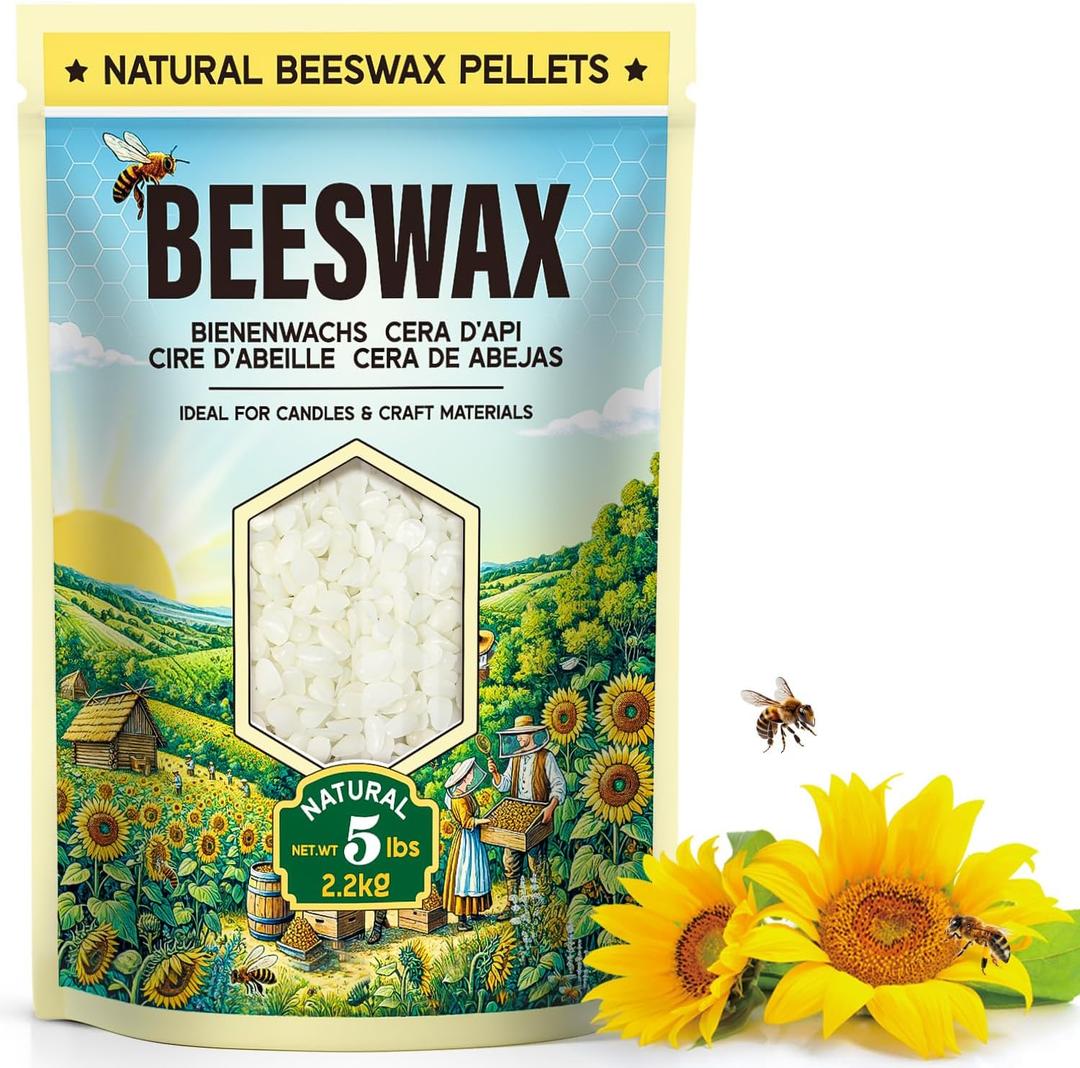 Beeswax Pellets for Candle Making 5lb/10lb/20lb Natural Beeswax for Candles, Lip Balms, and Skincare White Beeswax for DIY Projects Ideal for Beginners and Experts5lb