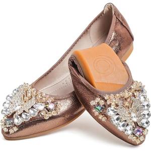 WAMBHC Women's Ballet Flat Shoes - Cute Rhinestones Bow Wedding Flats Slip on Flats for Women Comfort, 11, Brown