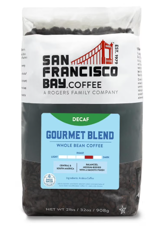 San Francisco Bay Whole Bean Coffee BSL1 - DECAF Gourmet Blend (2lb Bag), Medium Roast, Swiss Water Processed BB: 16 Apr 2026