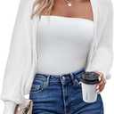 HOTOUCH Women's Cardigan Shrugs Long Batwing Sleeve Knitted Cropped Bolero Open Front Casual Elegant Cardigans for Dresses (Medium, White)