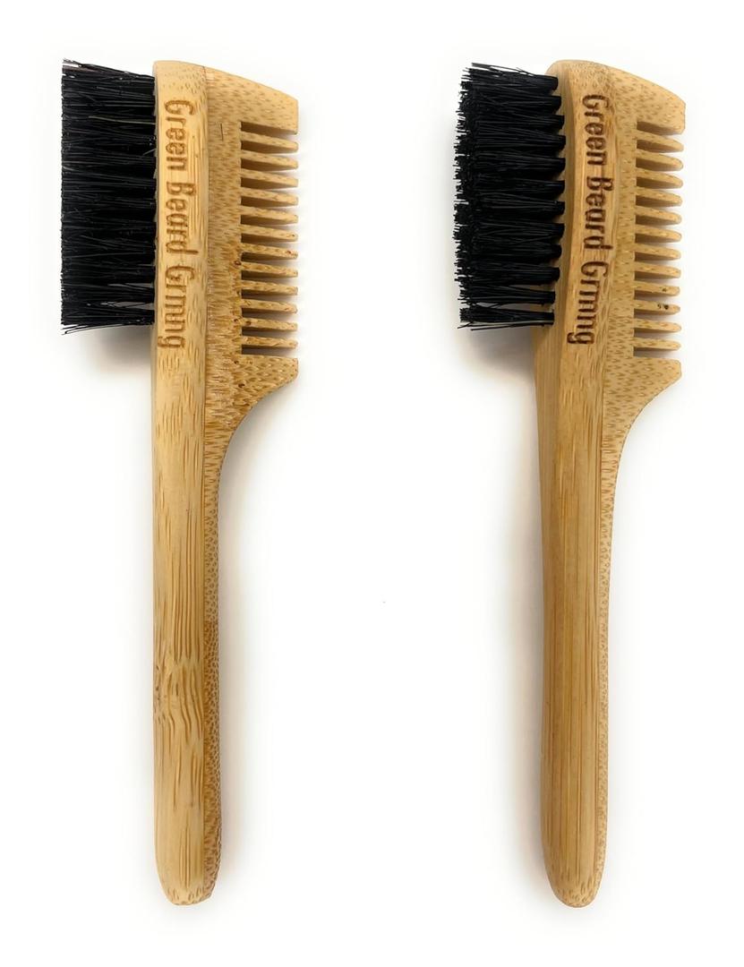 2-in-1 Pocket Sapling Mustache Brush & Comb (2-Pack) from Green Beard Grmng - Boar Bristle & Bamboo