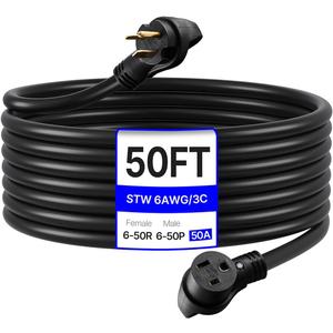 VEVOR 50 Amp Generator Extension Cord, 50FT, NEMA 6-50P to 6-50R SWT 6AWG | 250V 12500W Heavy Duty Power Cable, Welder Extension Cord, with Storage Bag, ETL Listed