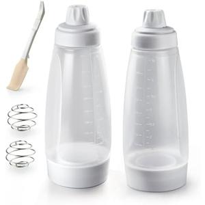 stochastic box 2 Packs of Pancake Batter Dispenser with Blender Balls, Equipped with Silicone Spatula Pancake Mixer Bottle, Kitchen Batter Squeezer Bottle Suitable for Cupcakes, Pancakes, Muffins