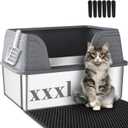 Suhaco Extra Large Stainless Steel Litter Box with Lid XXXL High Sided Cat Litter Boxes Included Litter Mat & Litter Scoop Anti-Urine Leakage Metal Pet Toilet for Big Cats (Grey XXXL)