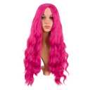 MapofBeauty 28 Inch/70 cm Long Wavy Middle Part with No Bangs Synthetic Fiber Curly Fashion Women Party Cosplay Wig (Hot Pink)