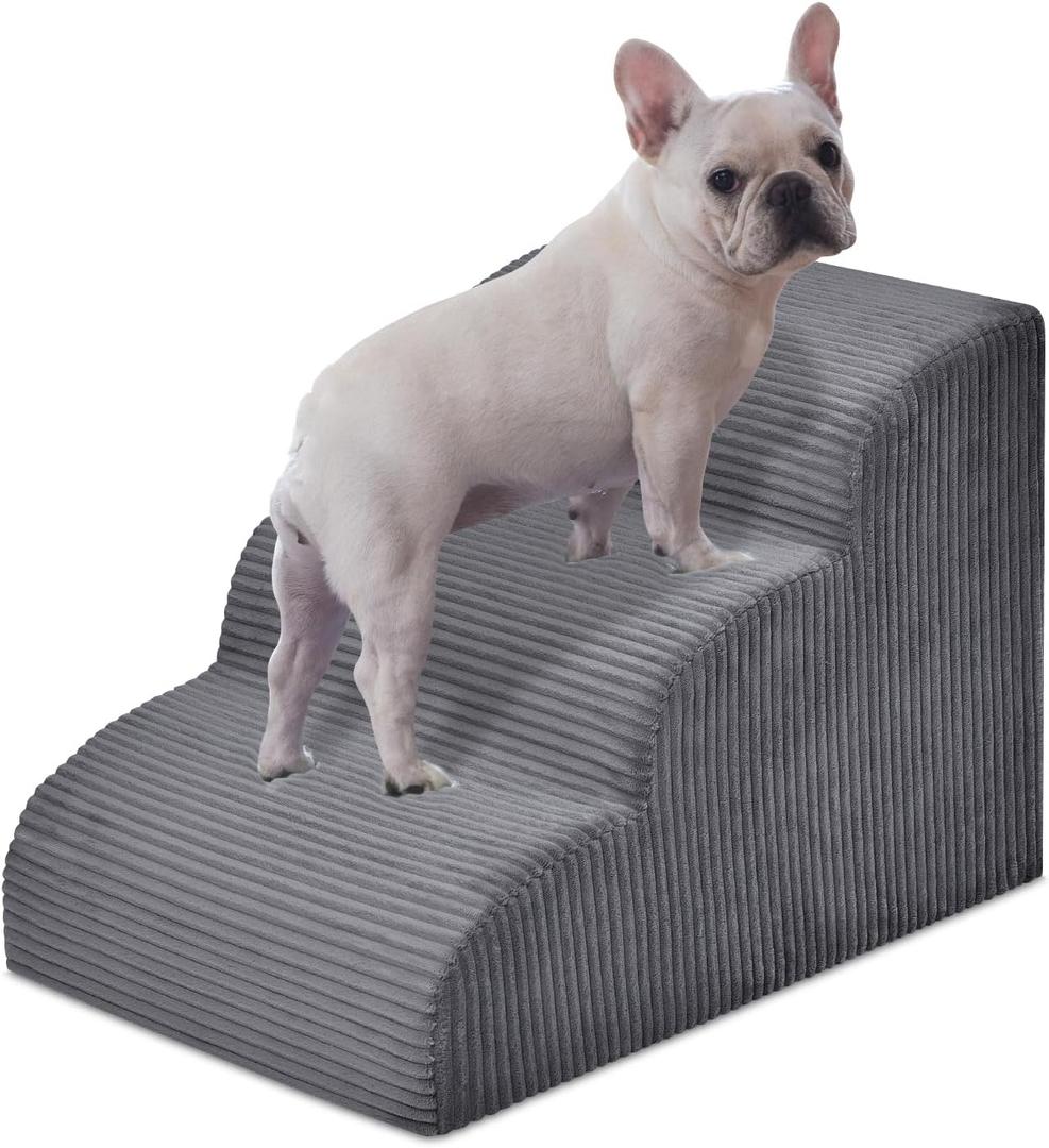 Dog Steps for Small Dog, 3-Step Pet Ramp for High Beds and Sofa, Non-Slip Pet Stairs for Small Dogs and Cats, Removable and Easy to Clean Pet Stairs, Dark Gray