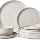 Famiware Meteor Plates and Bowls Sets for 4, 12 Pieces Dinnerware Sets, Microwave and Dishwasher Safe Dishes Set, Creamy White