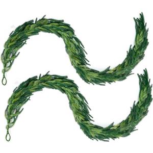 12ft (6ftx2) Christmas Norfolk Pine Garland Realistic, 72" Full & Real Touch Artificial Greenery Garlands for Fireplace Mantle, Staircase, Outdoor Xmas Holiday Decoration