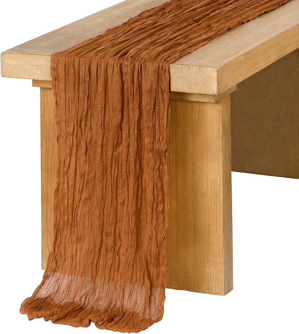 Ling's moment 14Ft Brown Terracotta Table Runner Cheesecloth Gauze Semi-Sheer Burnt Orange Tablecloth for Wedding Party Bridal Shower Boho Table Decor