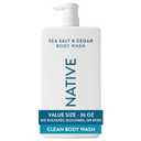 Native Body Wash for Women & Men, Sea Salt & Cedar, 36 oz Pump Bottle, Sulfate-Free & Gentle for All Skin Types (36 Fl Oz (Pack of 1))