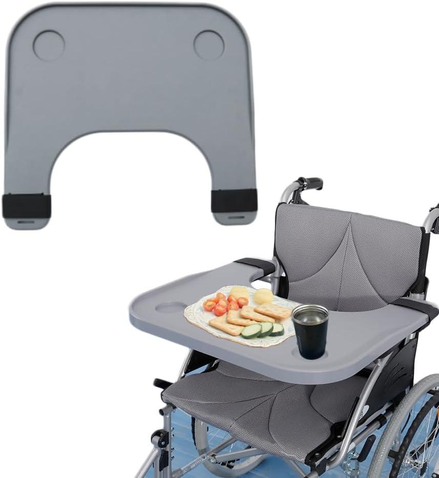 Wheelchair Tray Table - Removable Wheelchair Desk Lap Board Eating Aid for Nursing Patient, Fits Wheelchair Arms of Distance 18" - 20" (Grey)