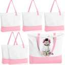 6-Pack Canvas Tote Bag with Zipper, Large Reusable Grocery Tote, Pink | Blank bags, washable, inner pocket, flat bottom, sturdy handle, for sublimation DIY/transfer, travel/beach/Christmas crafts