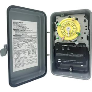 T101R Mechanical Timer Switch, 208277 VAC 40 Amp,Pool Pump Switch, 24 Hour 12 ON/Off for Pump, Heavy Duty Pool Timers Outdoor, Timer for Pump Lights HVAC Systems