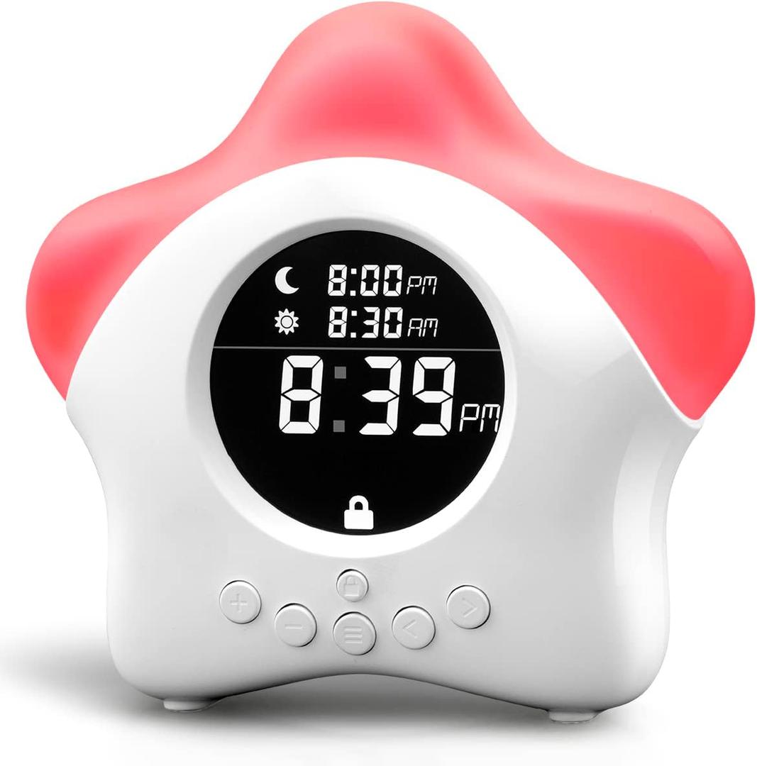 Stay-in-Bed Clock for Kids - Toddler Sleep Trainer, Night Light & Alarm, 5 inches by 5 inches