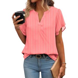 Zeagoo Womens Dressy Casual Shirts Short Sleeve V Neck Work Blouse Business Casual Summer Chiffon Tops S