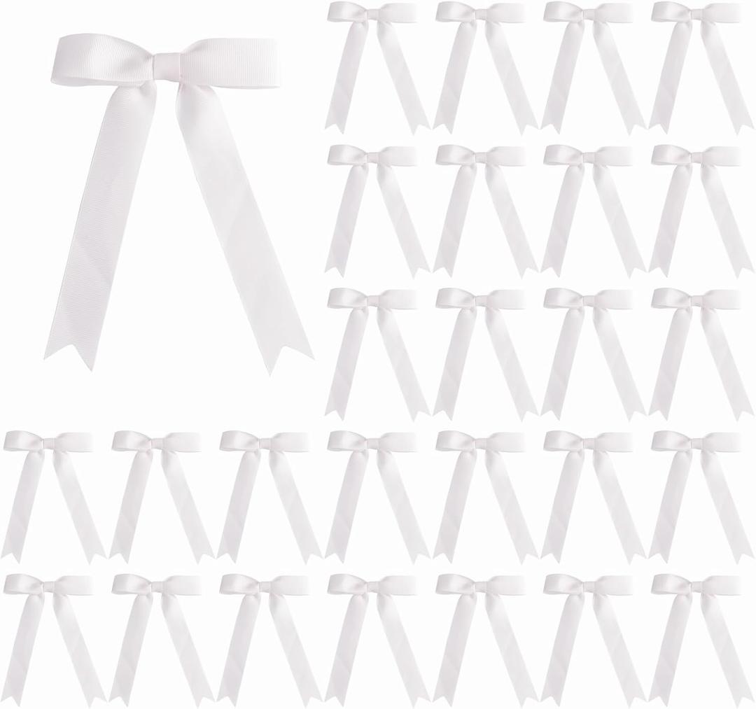 Meseey 30 Pcs 5x7 Inch White Grosgrain Ribbon Bows with Twist Ties, Pre-Tied Large White Decorative Bows for Gift Wrapping, Wedding, Graduation, Birthday, Holiday, Party Decor and DIY Crafts