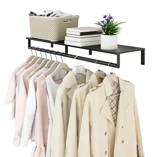 Audmore Wall Mounted Clothes Rack with Top Shelf, 41'' Industrial Clothing Rack Heavy Duty, Metal Shelf with Hanging Rod, Garment Rack Laundry Room Shelves, Space Saving