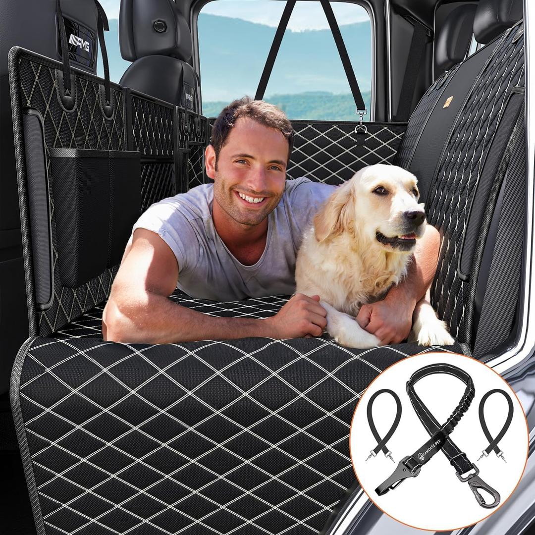 Truck Back Seat Extender for Dogs - Truck Dog Seat Cover Back Seat Hard Bottom Holds 400lbs, Heavy Duty Waterproof Dog Hammock for Trucks, SUV, Crew Cab, F150/RAM1500/Silverado (BLACK01)