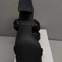 Athlefit Women's Braided Heeled Sandals Summer Square Open Toe Chunky Block Heels (7.5, Black)