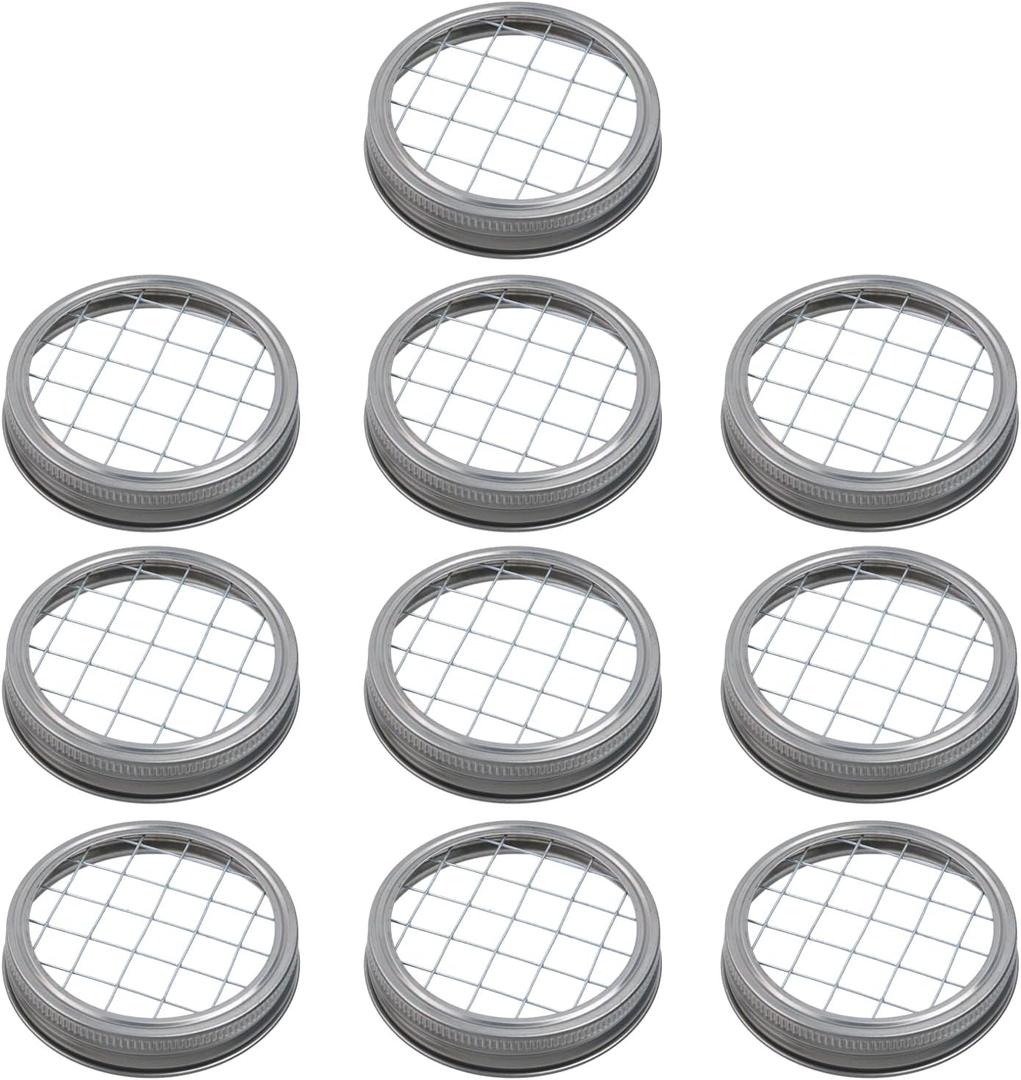 Geesatis 10Pcs Flower Mason Jar Insert Lid,Stainless Steel Flower Glass Bottle Covers Grid Lids,Flower Mason Lid Insert Grid for Easy Flower Arranging