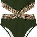 Milumia Women's Stitch Detail Strapless One Piece Swimsuit Cut Out Bandeau Bathing Suit (Large, Solid Army Green)