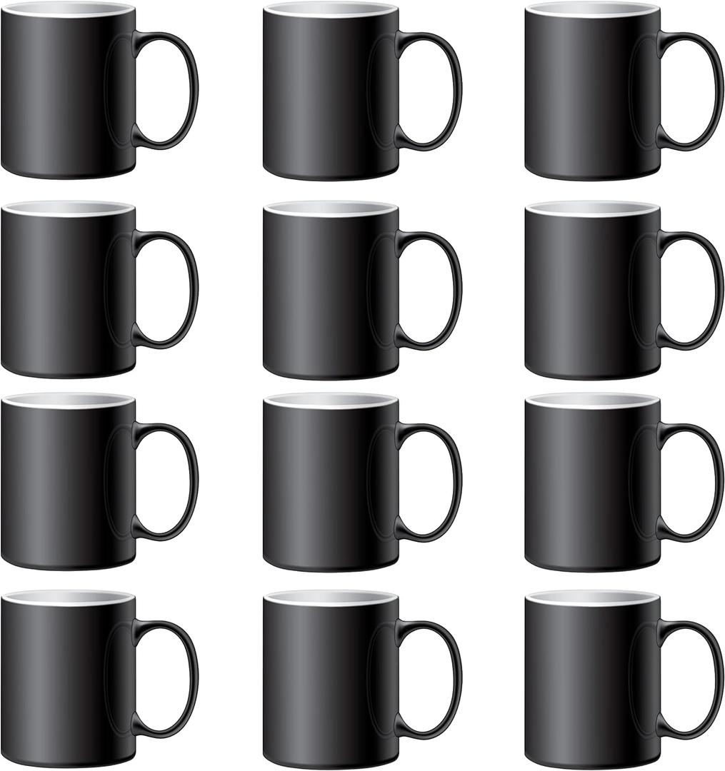 TANGLONG Color Changing Coffee Mugs 15oz Sublimation Mugs Magic Mug Heat Sensitive Coffee Mugs Tazas Magicas Para Sublimacion Set of 12 (Black)