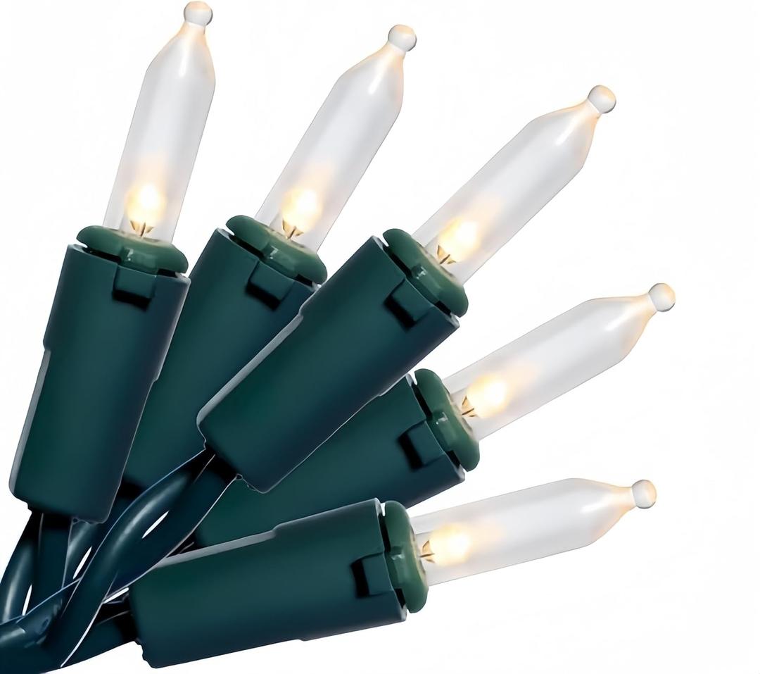 100 LED Warm White Green Wire Christmas String Lights, UL Certified and Commercial Decorative Lighting String 35 Ft, for Indoor Outdoor Christmas Trees, Patio, Trees.