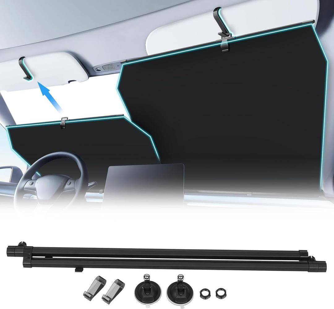 2026 Retractable Windshield Sun Shade Automatic Car Sunshade for Windshield, UV & Heat Protection, Keep Cool and Protect Interior, Adjustable Universal Fit for Car Trucks SUVs (Not for High Curve) (Updated)