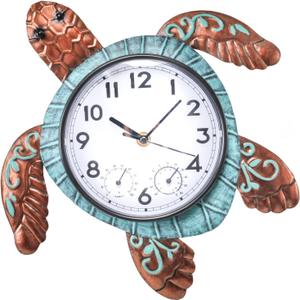 MUMTOP Turtle Outdoor Clock Waterproof, 12.6 Inch Outside Wall Clock with Thermometer Combo for Patio Pool Garden Home Decor, 13 Inch