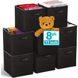 Reli. 11 Inch Cube Storage Bins (8 Pack) | Cube Organizer Bins | 11x11 Fabric Storage Boxes | Collapsible, Foldable Fabric Cubby Box (Square) | Kids Room Organization (Black)