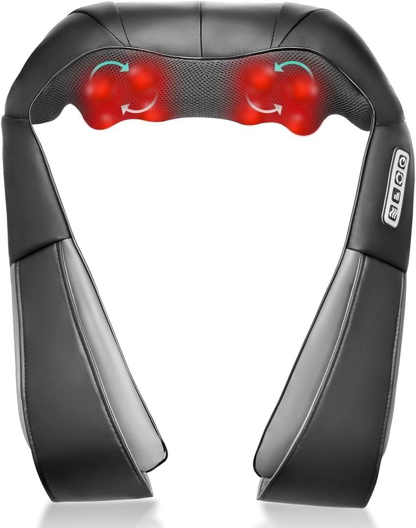 Shiatsu Back and Neck Massager with Heat, Deep Tissue Kneading Back Massager for Pain Relief, Electric 4D Shoulder Massage for Neck, Shoulder - Gifts for Men, Women (NOT Cordless) (Black-1)