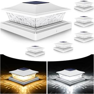 VOLISUN Solar Post Cap Lights Outdoor 4x4/6x6 Wooden/Vinyl Fence Cap Lights for Patio/Garden,Warm White with 2 Lighting Modes Waterproof,ABS Shell Lens White (6 Pack)