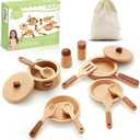 WHOHOLL Wooden Play Kitchen Accessories, Pretend Toys Pots and Pans Cooking Set for Toddlers 3 4 5 6, Kids Kitchen Playset with Plates and Dishes, Christmas Birthday Gifts for Girls Boys (Small)