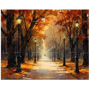 Fall Scenery Paint by Numbers Kit for Adults - DIY Autumn Walkway with Streetlamps and Trees Painting on Canvas, Acrylic Paint Set for Beginners, Art for Home Decoration or Gifts(16X20IN Framed)