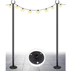Outdoor String Light Pole, 10 FT Heavy Duty Hanging Light Stand Pole for Outside Hard Soil Wood Backyard, Patio, Christmas, Wedding, Party (2 Packs)