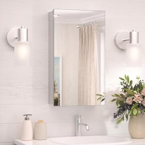 TokeShimi 14x24 Bathroom Mirror with Storage Tempered, Aluminum Silver Recessed Medicine Cabinet with Mirror Frameless Stepless Adjustable Shelf, Surface Mount Medicine Cabinet for Bathroom