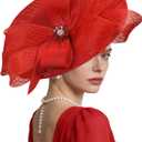 Kgromfy Women's Wide Brim Fascinator Hat Tea Party Headband Large Vintage Church Hat Lady Headwear for Derby Wedding Cocktail, One Size