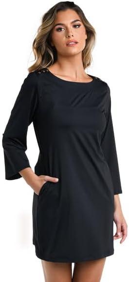 La Blanca womens Long Sleeve Mini Dress Swimsuit Cover Up (Small, Black//Slinky Jersey)