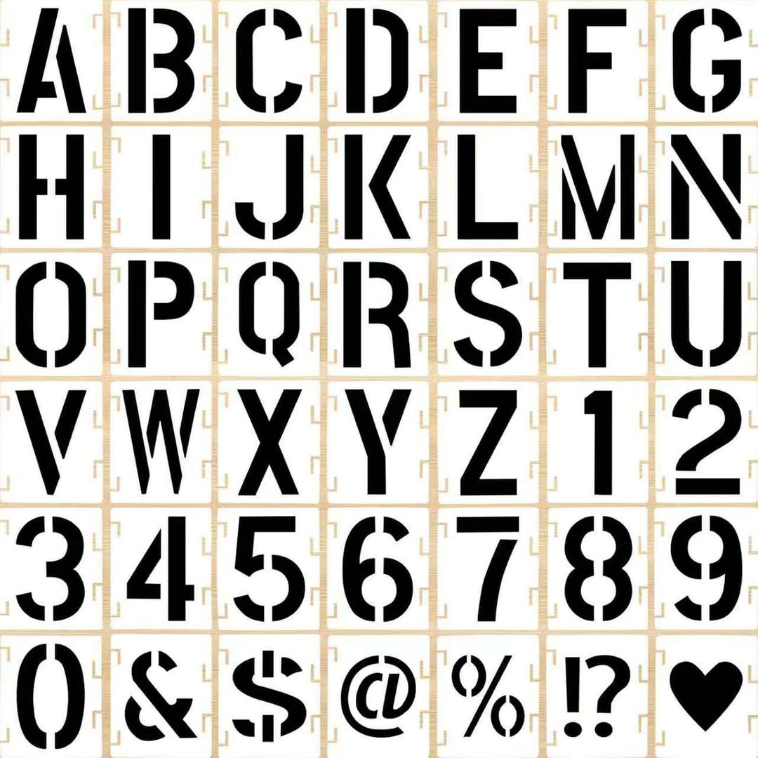7 Inch 42 Pcs Reusable Letter Number Symbol Stencils, Plastic Painting Templates for Wood Wall Fabric Rock Chalkboard Signage School Door Porch DIY Art Craft Decoration Projects