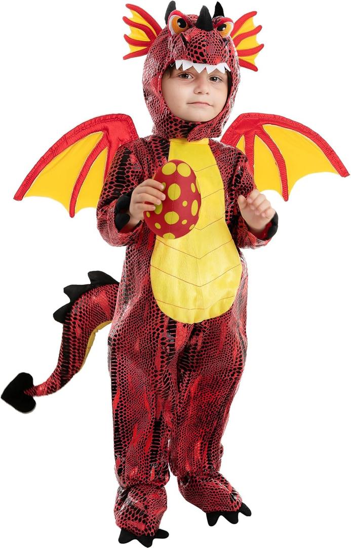 Spooktacular Creations Halloween Dragon Costume Toddler, Dinosaur Costume Kids with Eggs for Baby Halloween Dress Up Party (3T (3-4 yrs), Red)