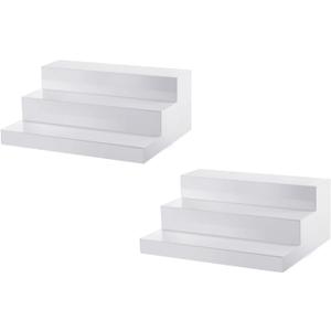 CiaoHER Large Acrylic Wine Liquor Bottle Rack 3 Tier White Countertop Riser Display for Bar Coffee Leisure Station Retail Store Shop Grocery Collection Organizer Stand (16''-2pack)