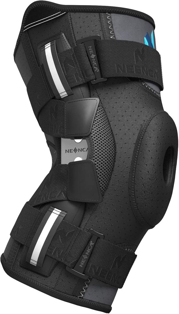 NEENCA Professional Knee Brace for Knee Pain, Hinged Knee Support with Patented X-Straps Fiting System, Strong Stability for Joint Pain Relief, Arthritis, Meniscus Tear, ACL, PCL, MCL, Sports, Workout (Medium, Black-Single)