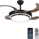 42 Inch Retractable Ceiling Fan with Light and APP/Remote Control, 6 Speed Dimmable Reversible Memory Ceiling Fan, Modern Silent Ceiling Fan for Bedroom, Living Room, Dining Room, Black
