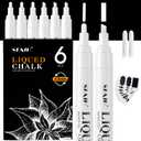 SFAIH White Chalk Markers - 6 White Chalkboard Markers for Chalkboards, Windows Markers, Glass, Signs, Liquid Chalk Markers Pens for Kids & Adults - 4.5mm Reversible Tips, Erasable, Non-Toxic